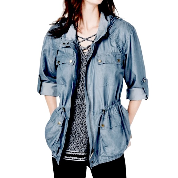 MICHAEL Michael Kors Jackets & Blazers - MICHAEL Michael Kors Anorak Jacket Hooded Chambray Blue Denim Size L